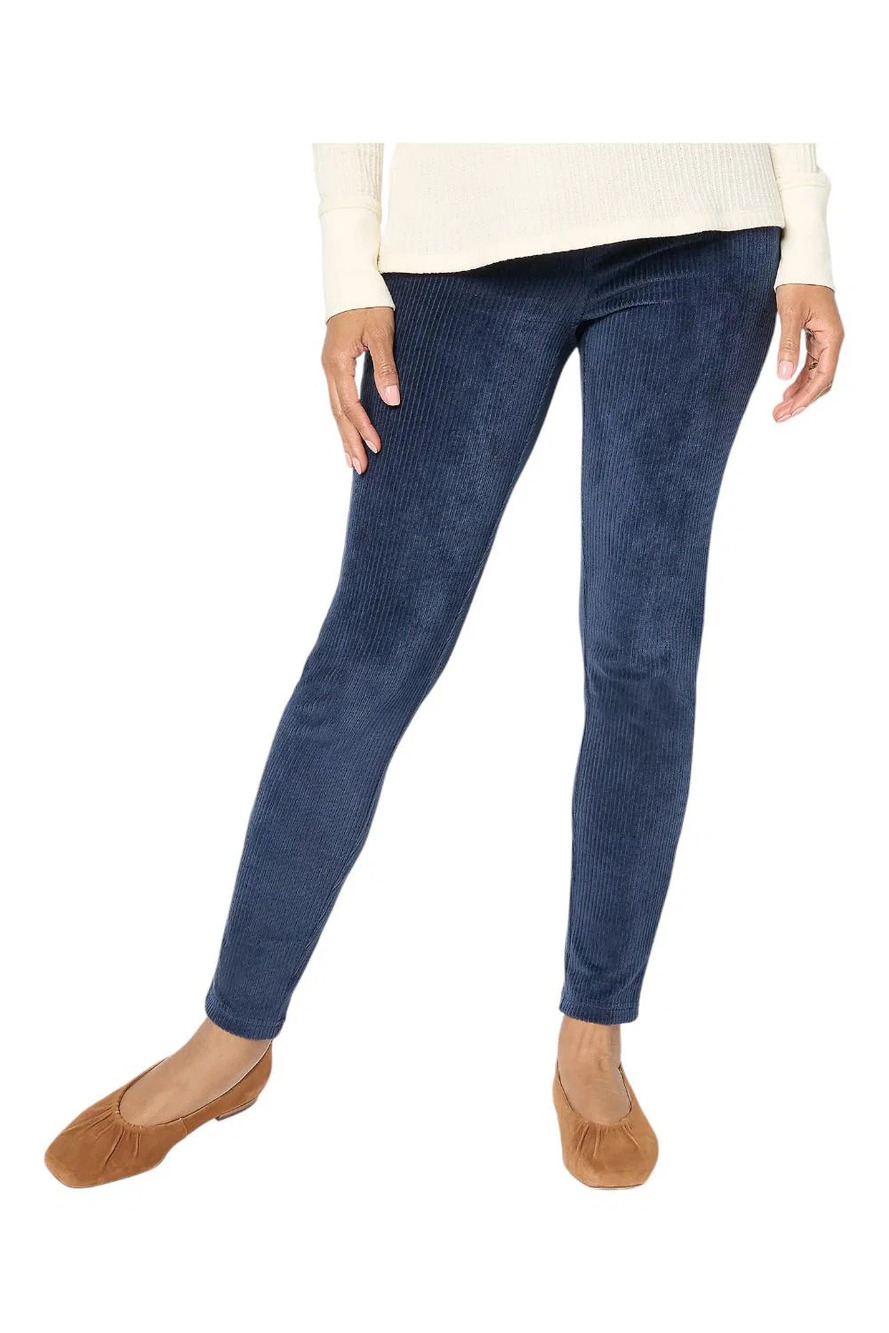 Quacker Factory Women's Corduroy Flat Waistband Jegging Dark Navy - Short